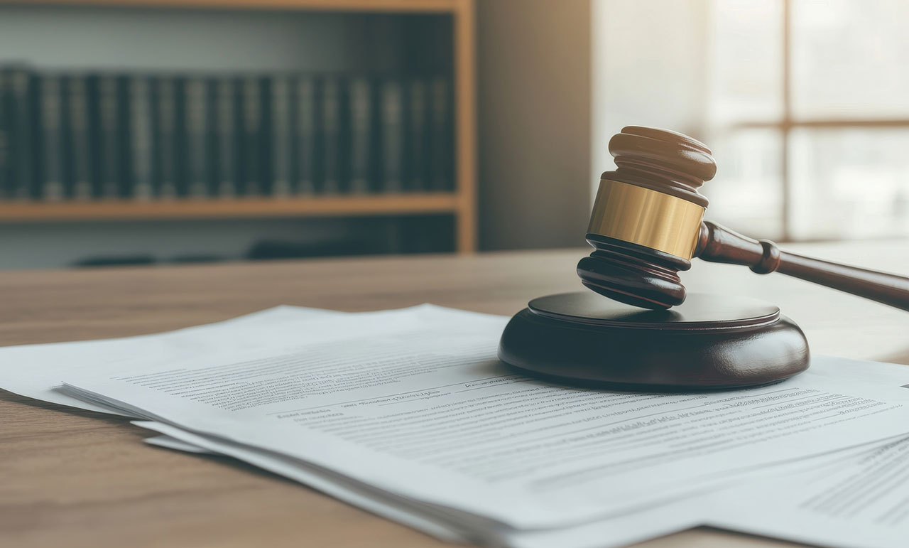 Gavel resting on legal documents representing criminal defense strategy after a self-defense incident